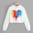 Romwe Drawstring Hoodie Heart Print Sweatshirt