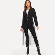 Romwe Notch Collar Mesh Hem Solid Coat