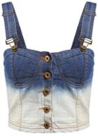 Romwe Strap Buttons Denim Blue Ombre Vest