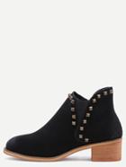 Romwe Black Genuine Leather Distressed Rivet Chelsea Boots