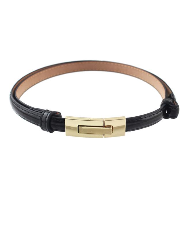Romwe Black Pu Leather Thin Belt