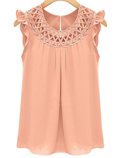 Romwe Ruffle Hollow Pink Tank Top