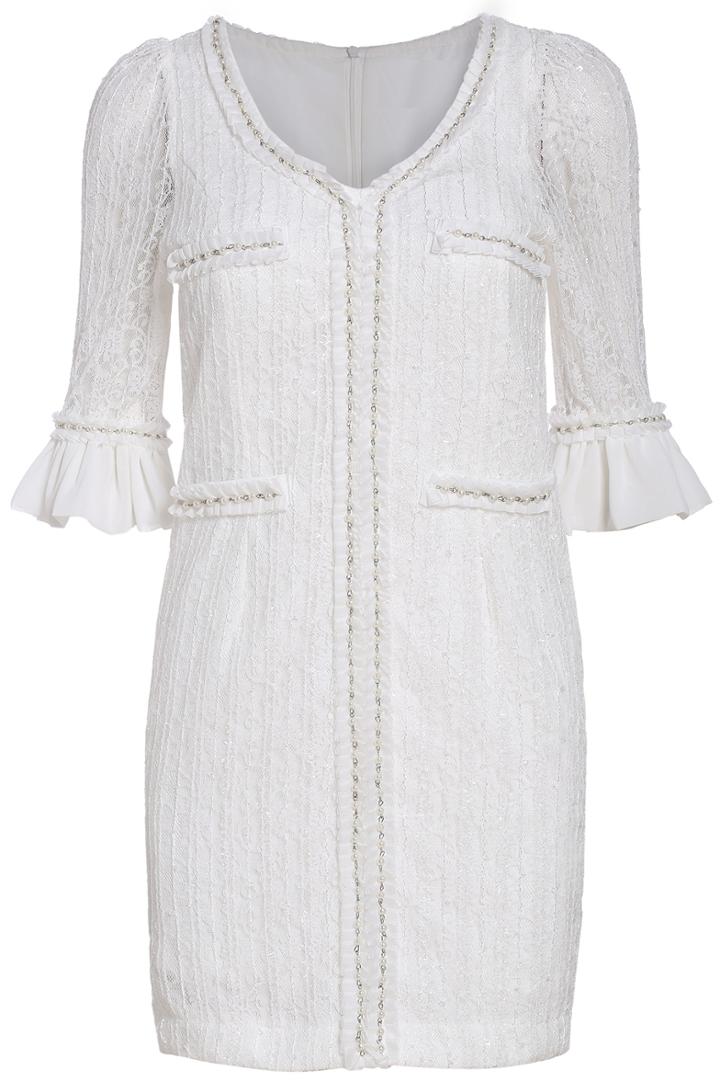 Romwe V Neck Bead Ruffle Dress