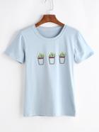 Romwe Potted Embroidered Tee