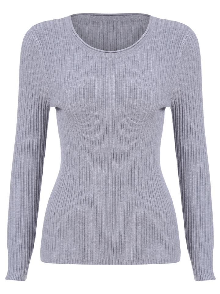 Romwe Round Neck Slim Grey Sweater