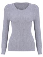 Romwe Round Neck Slim Grey Sweater