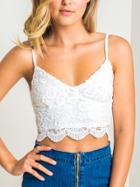 Romwe Lace Applique Back Zip White Cami Top