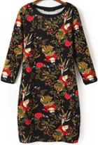 Romwe Black Half Sleeve Floral Bodycon Dress