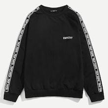 Romwe Men Letter Tape Side Embroidered Sweatshirt