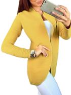 Romwe Stand Collar Long Yellow Coat