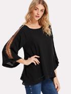 Romwe Lace Embellished Sleeve Solid Top