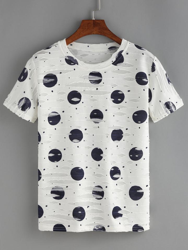 Romwe Polka Dot T-shirt