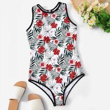 Romwe Tropical Cut-out Back One Piece Swimwear