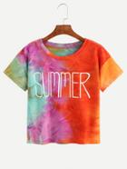 Romwe Multicolor Tie Dye Letter Print T-shirt