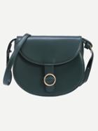 Romwe Faux Leather Metal Ring Accent Saddle Bag - Green