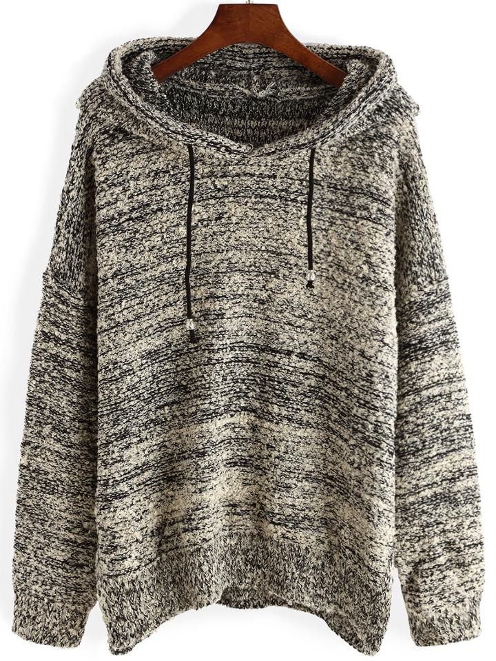 Romwe Hooded Drawstring High Low Apricot Sweater