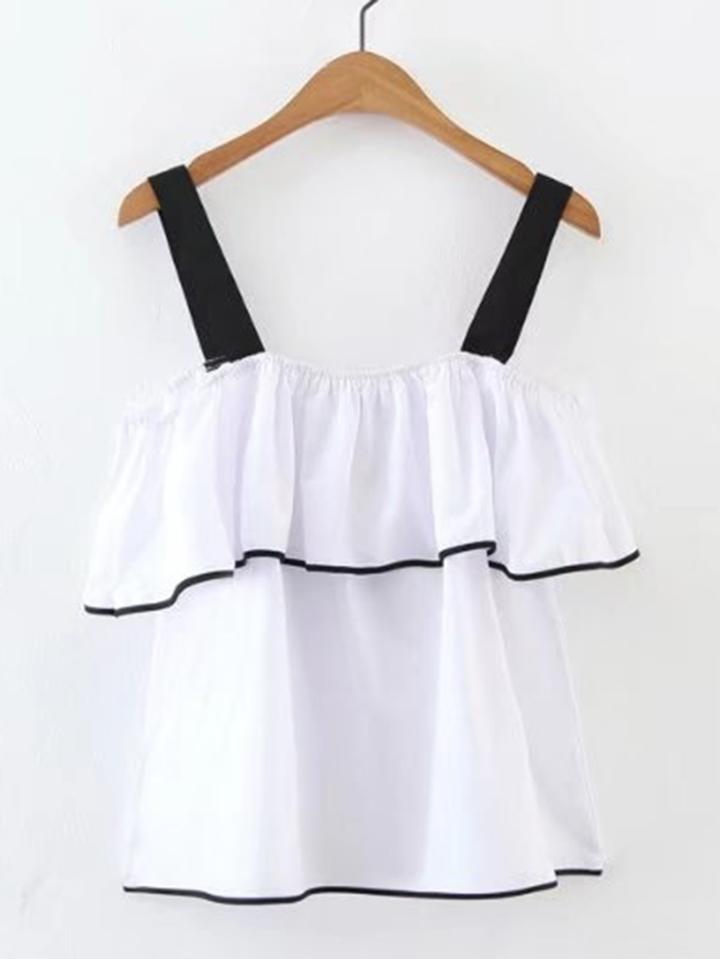 Romwe Contrast Binding Ruffle Top