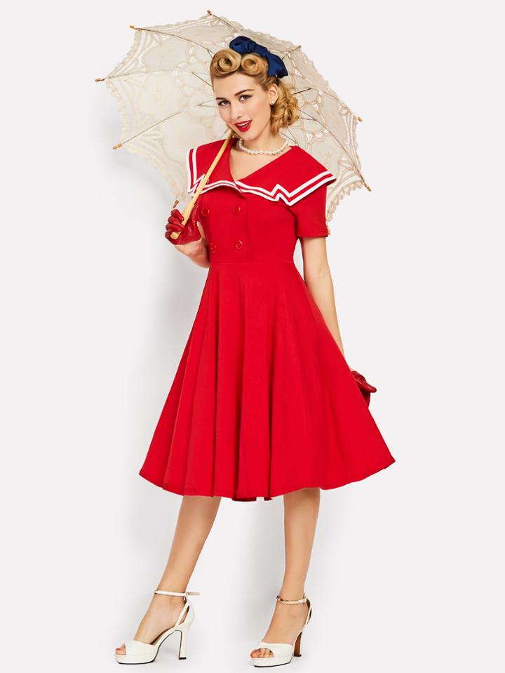 Romwe Contrast Trim Sailor Nautical Circle Dress