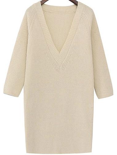 Romwe V Neck White Sweater Dress