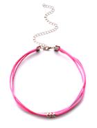 Romwe Pink Triple Strand Beaded Cord Choker Necklace