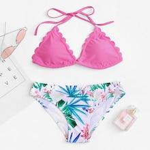 Romwe Scallop Edge Mix And Match Bikini Set