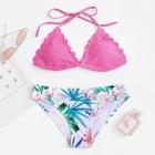 Romwe Scallop Edge Mix And Match Bikini Set