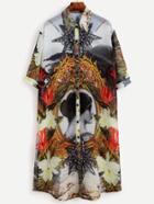 Romwe Multicolor Abstract Print Half Sleeve Shirt Dress