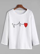 Romwe White Print Long Sleeve T-shirt