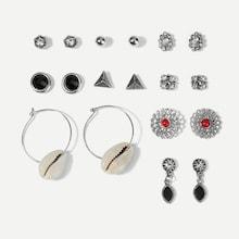 Romwe Rhinestone Detail Earrings 9pairs
