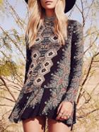 Romwe Multicolor Antique Baggy Long Sleeve Designs Vintage Retro Print Dress