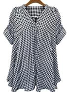 Romwe V-neck Rolled Sleeve Small Checkerboard Blouse