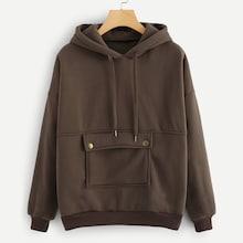 Romwe Drop Shoulder Pocket Front Hoodie
