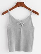 Romwe Grey Lace Up Front Cami Top