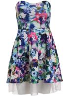 Romwe Strapless Florals Back Bow Dress