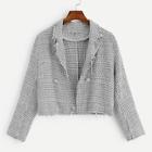 Romwe Notched Collar Frayed Tweed Coat