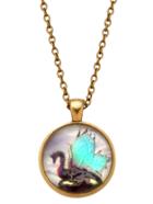 Romwe Bronze Dragon Print Glass Pendant Necklace
