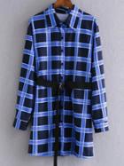 Romwe Blue Plaid Button Up Shirt Dress