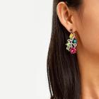 Romwe Color-block Gemstone Decor Drop Earrings 1pair