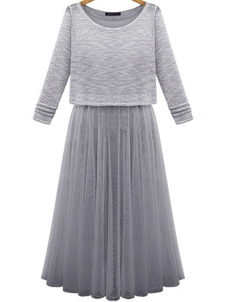 Romwe Grey Vest Gauze Pleated Hem Dress With Jumper