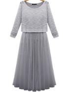 Romwe Grey Vest Gauze Pleated Hem Dress With Jumper