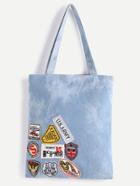 Romwe Blue Denim Badge Tote Bag