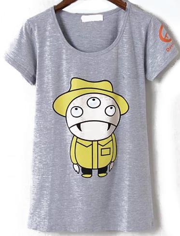 Romwe Cartoon Print Round Neck T-shirt