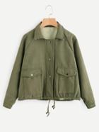Romwe Contrast Sherpa Lined Drawstring Hem Raglan Jacket