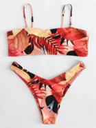 Romwe Leaf Print High Leg Bikini Set
