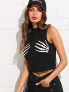 Romwe Skeleton Hands Print Crop Top