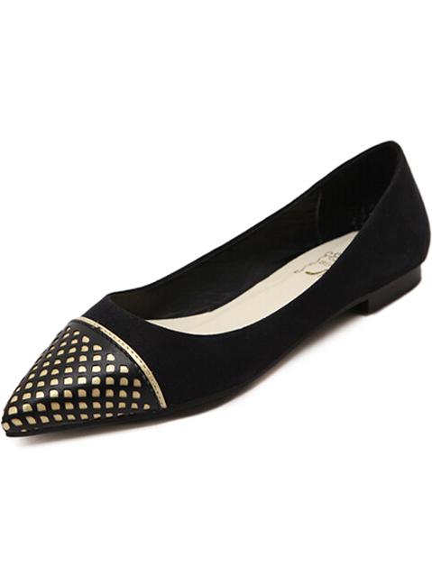 Romwe Black Point Toe Pu Flat Shoes