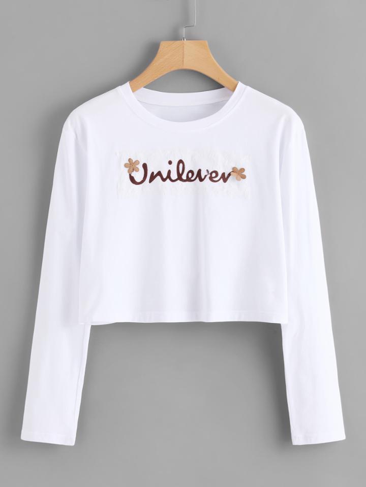 Romwe Lace Applique Crop Tee