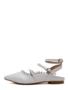 Romwe White Pointed Toe Pearl Buckle Strappy Flats