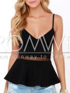 Romwe Black Spaghetti Straps Mesh Yoke Cami Top