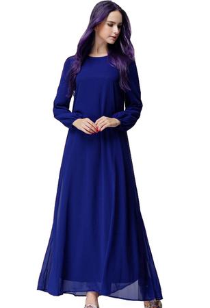 Romwe Maxi Chiffon Blue Dress With Belt